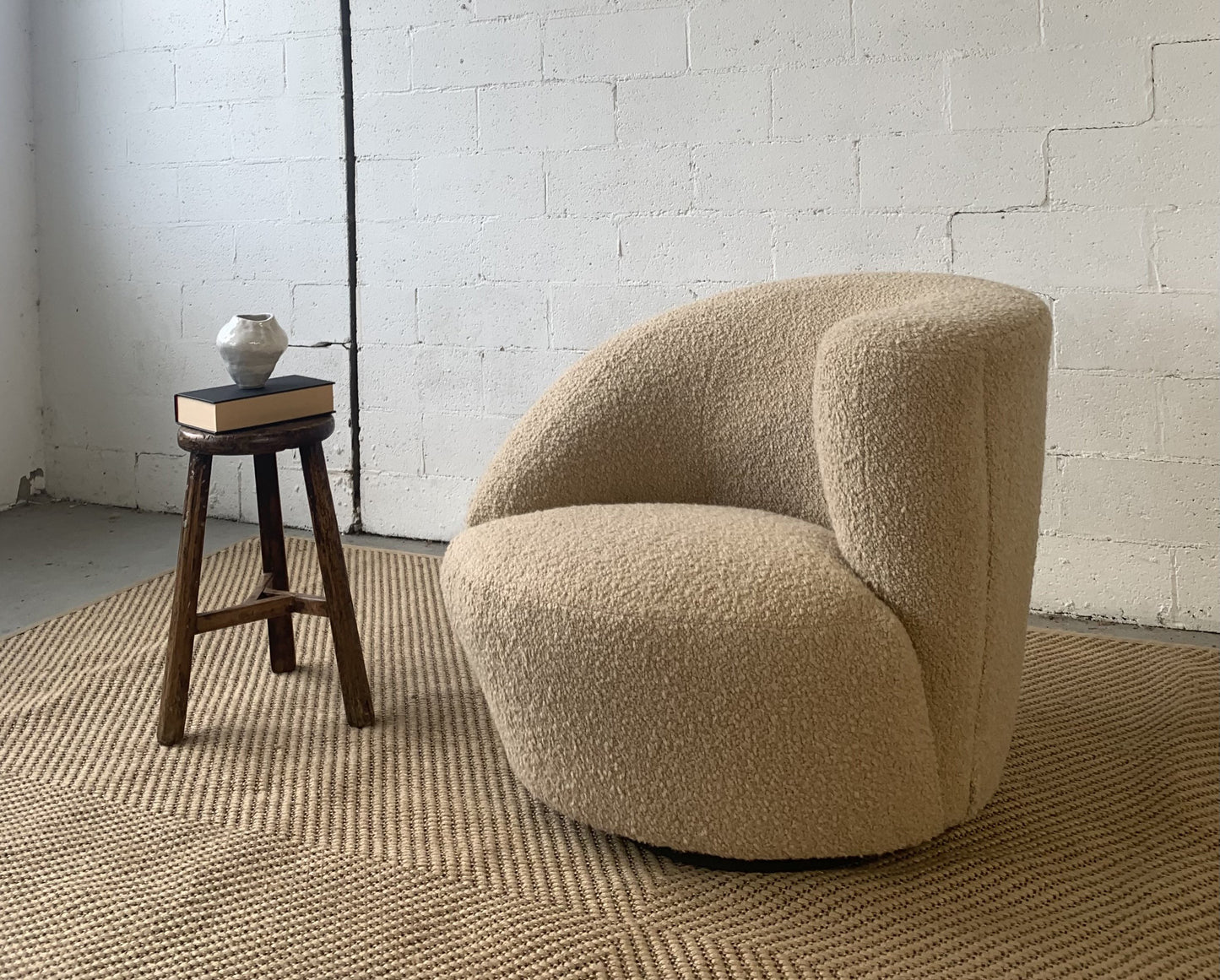 Sculptural Wool Boucle Swivel Chair by Design Warehouse