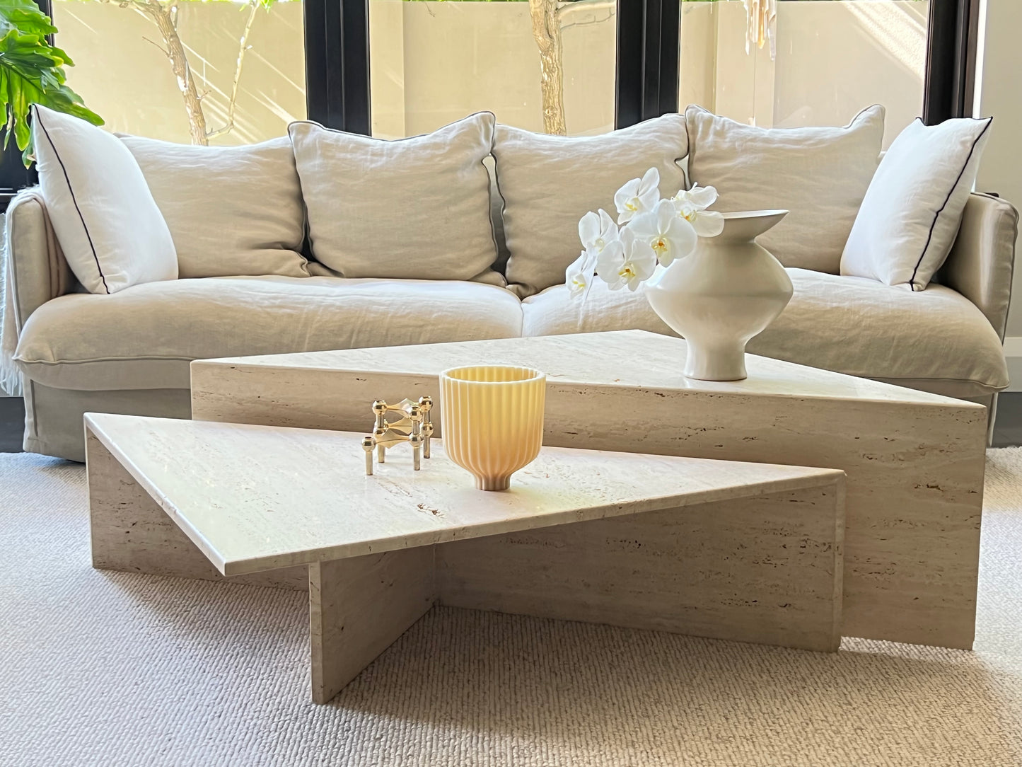 Vintage Italian Split Unfilled Travertine Coffee Table