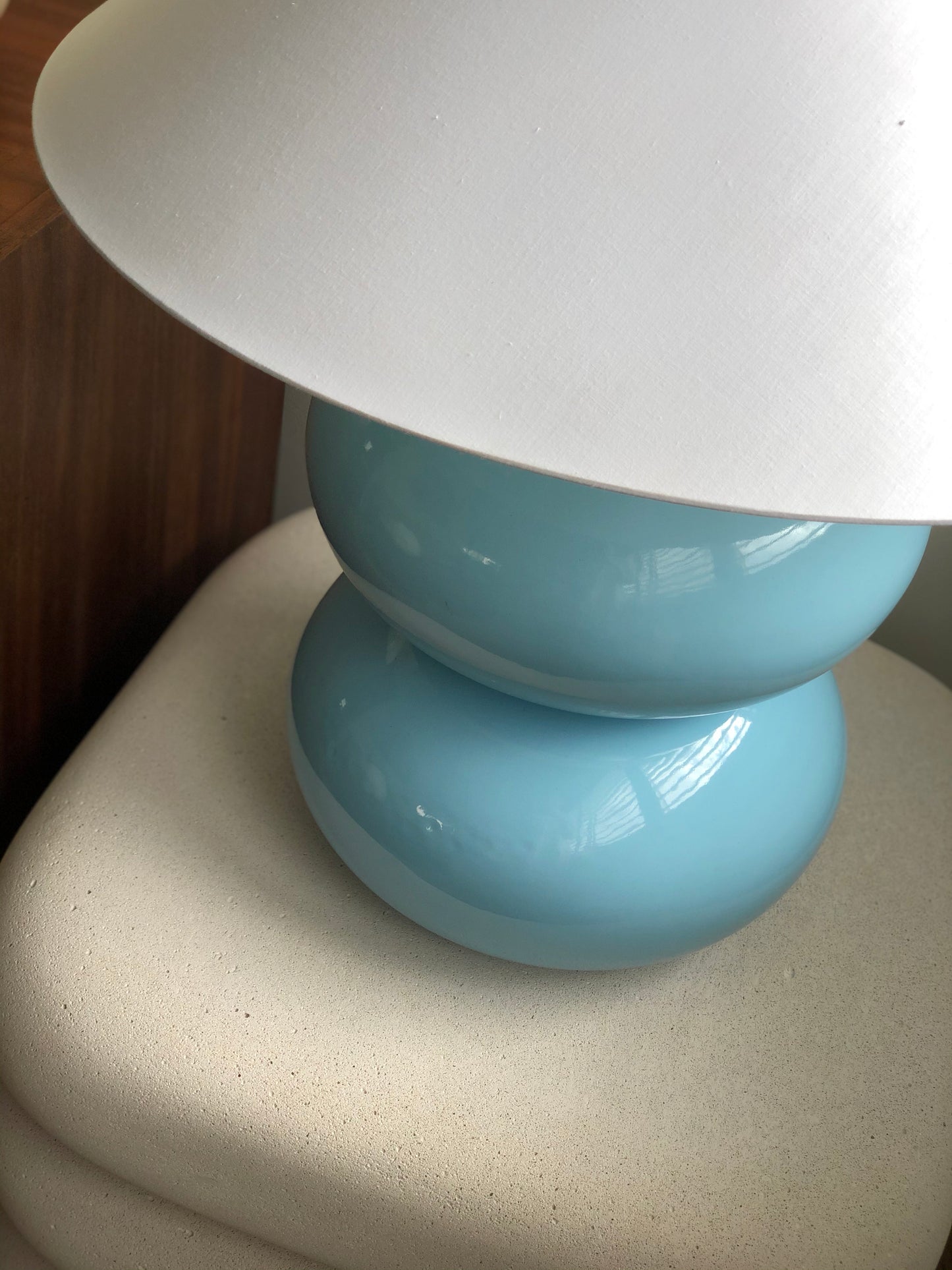 Powder Blue Double Bubble Lamp with White Conical Shade