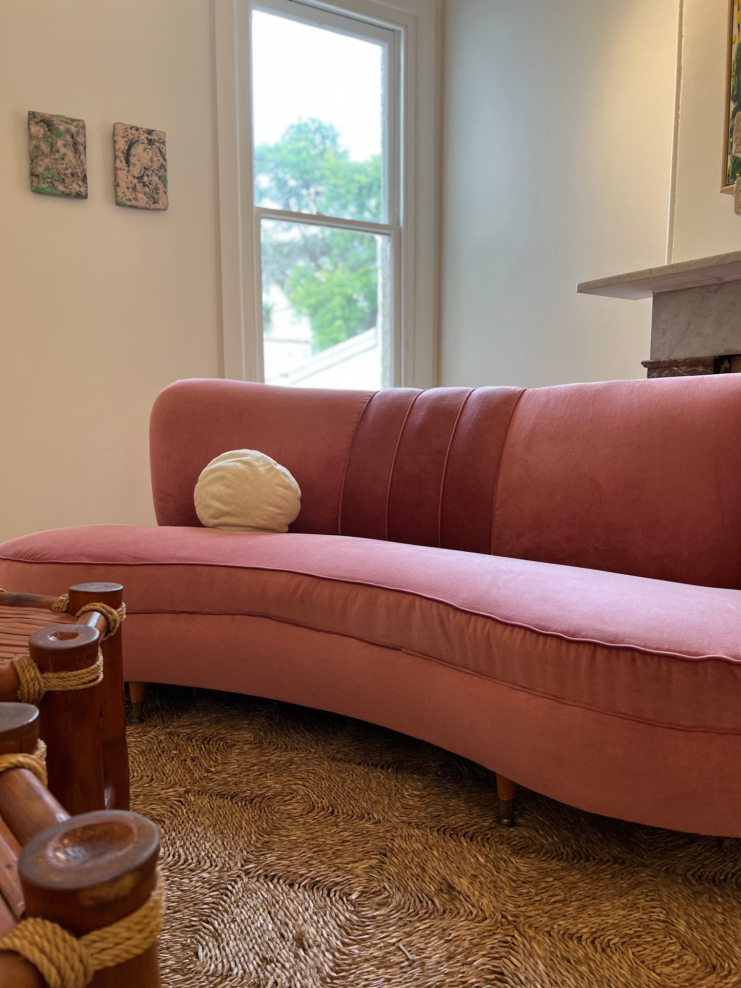 Sculptural Pink Velvet Sofa