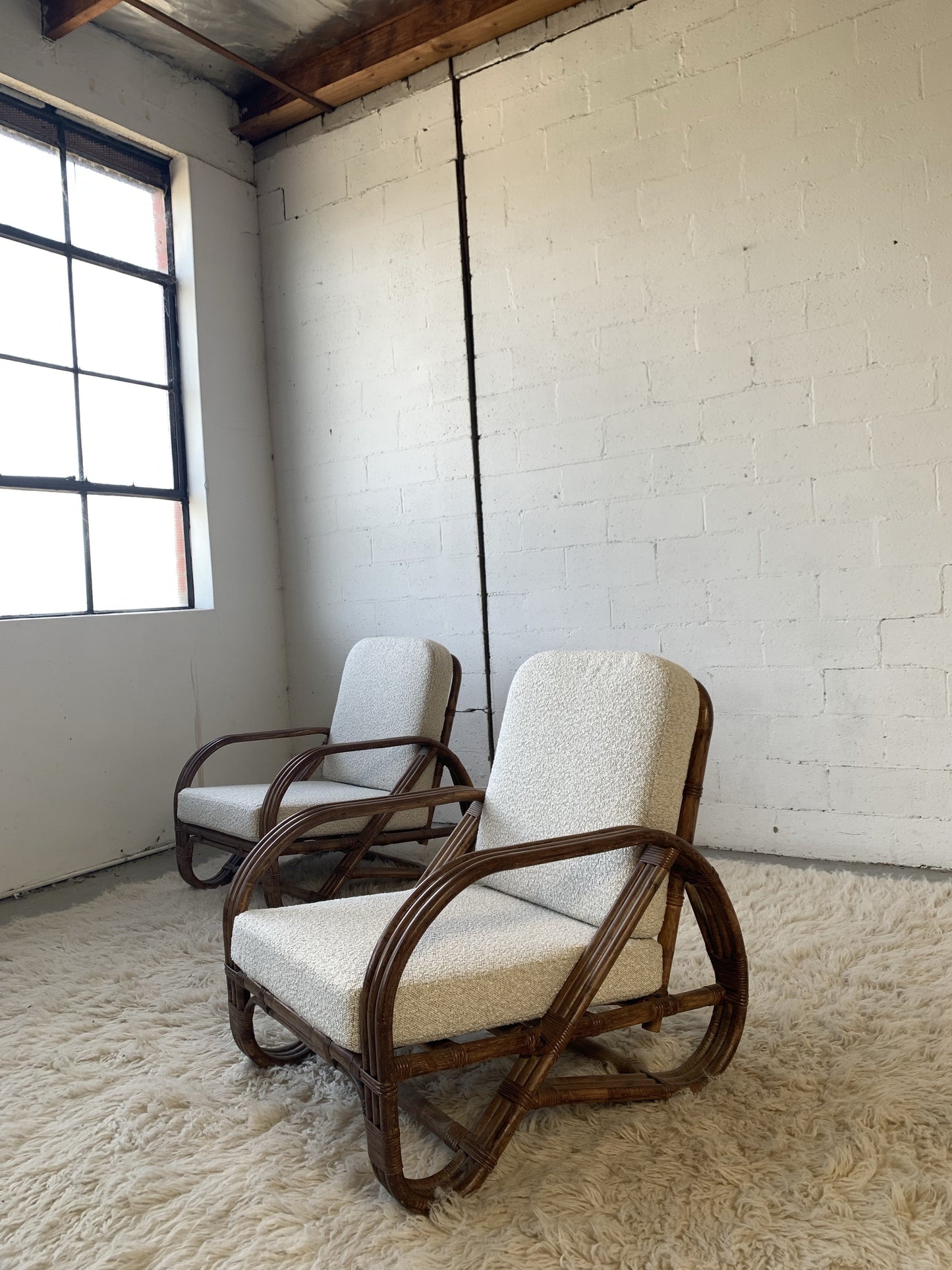 Classic Cane Pretzel Chair in Boucle - Two Available