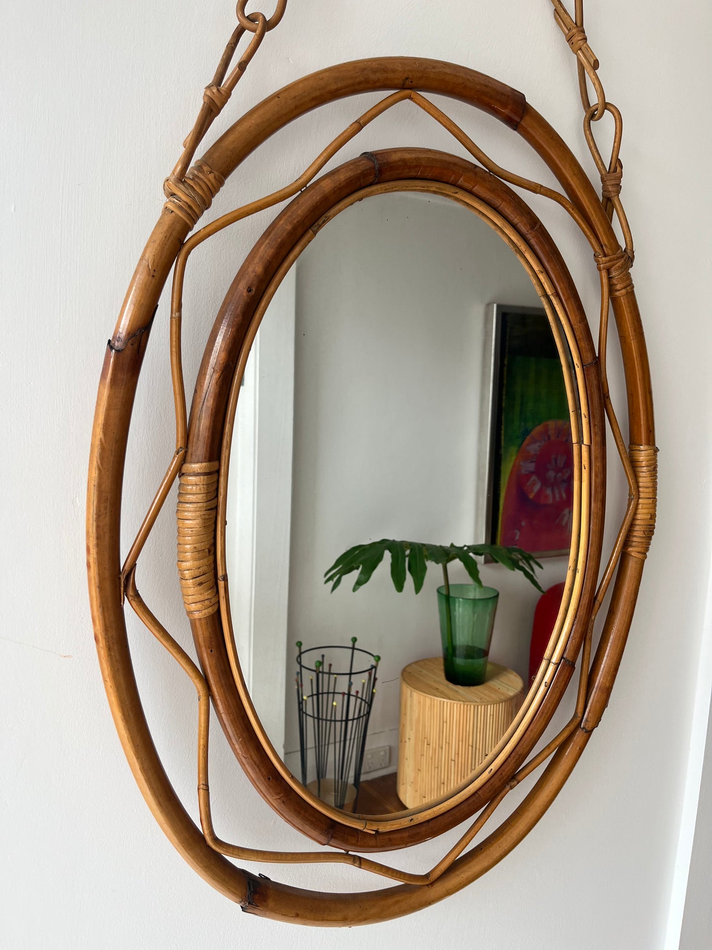 Vintage Italian Bamboo Mirror by Bonacina
