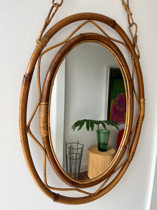 Vintage Italian Bamboo Mirror by Bonacina