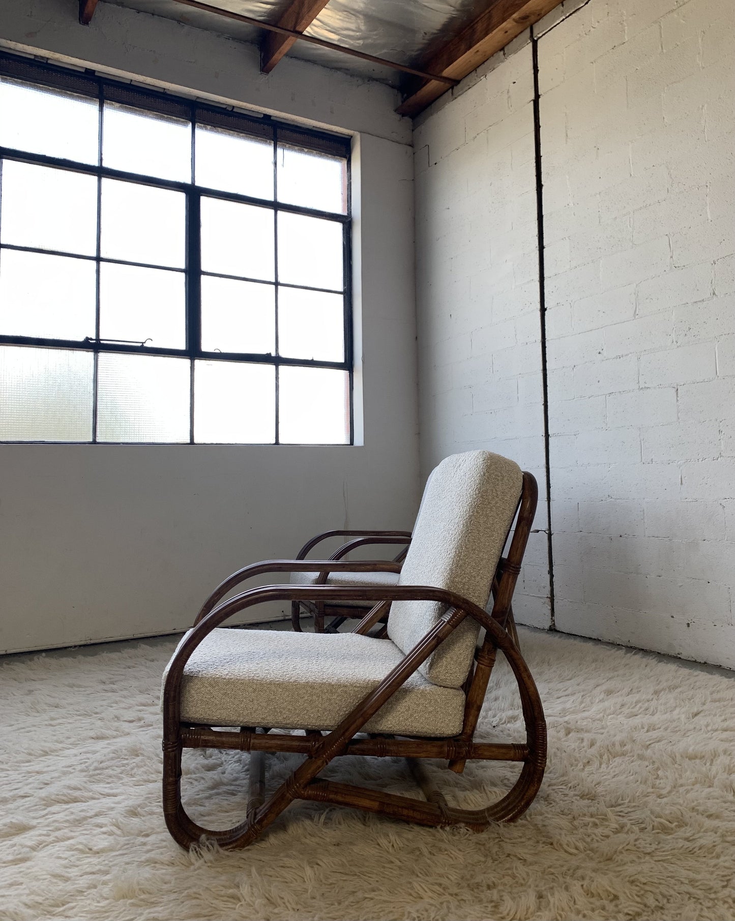 Classic Cane Pretzel Chair in Boucle - Two Available