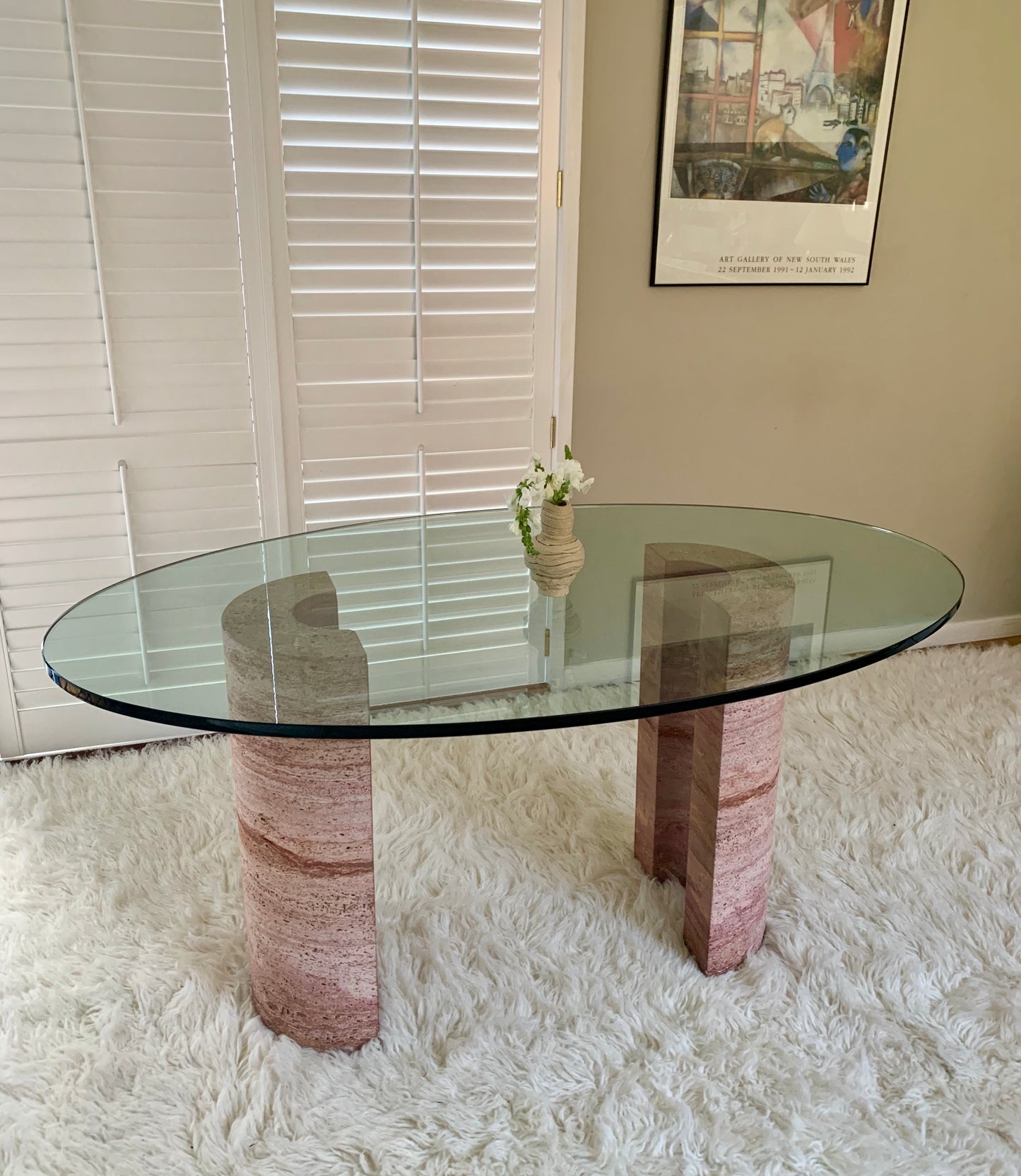 Rare Pink Travertine Table