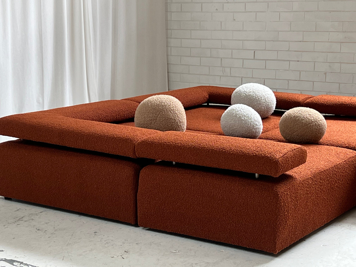 Large Bespoke Rust Boucle Modular Sofa