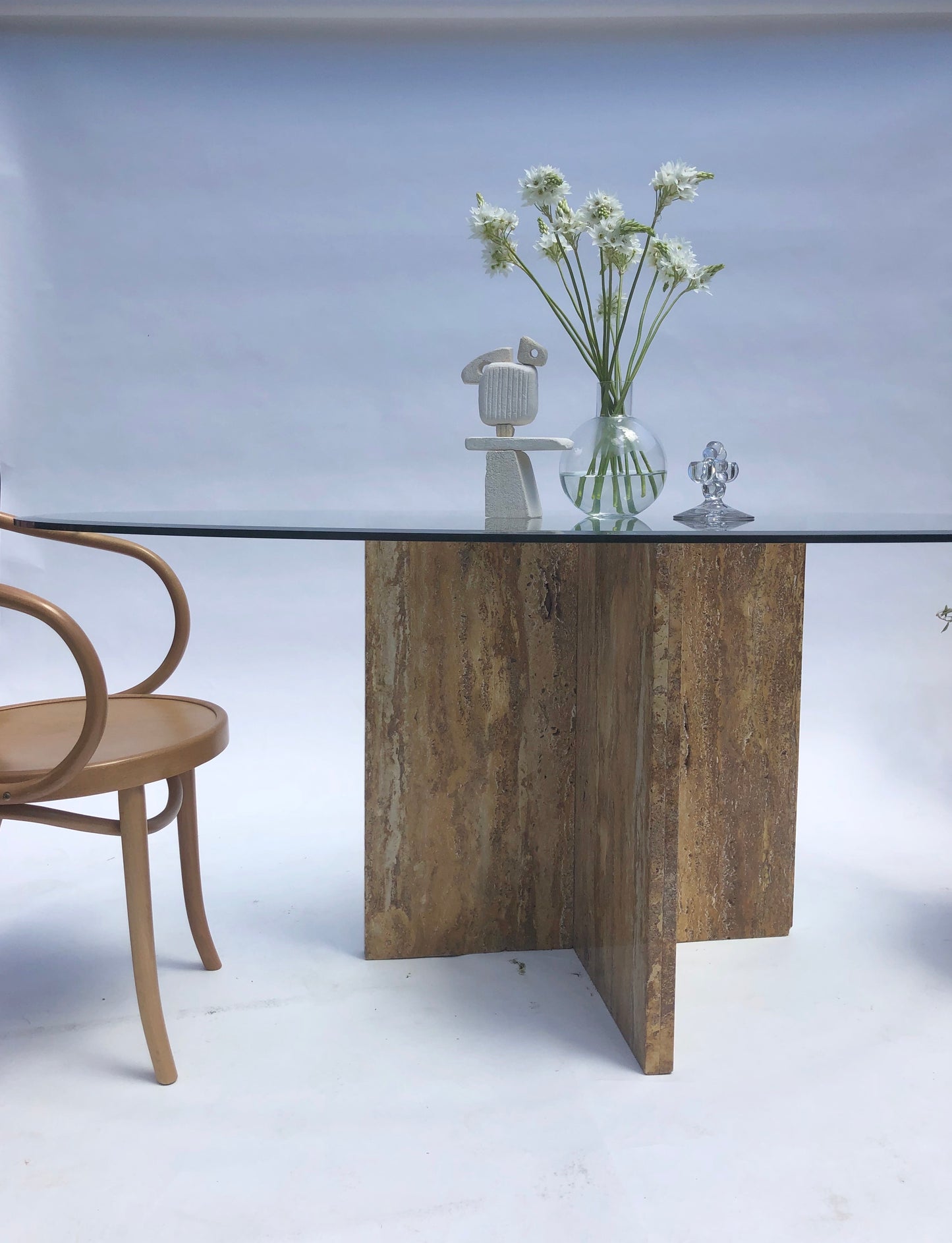 Travertine & Glass Dining Table