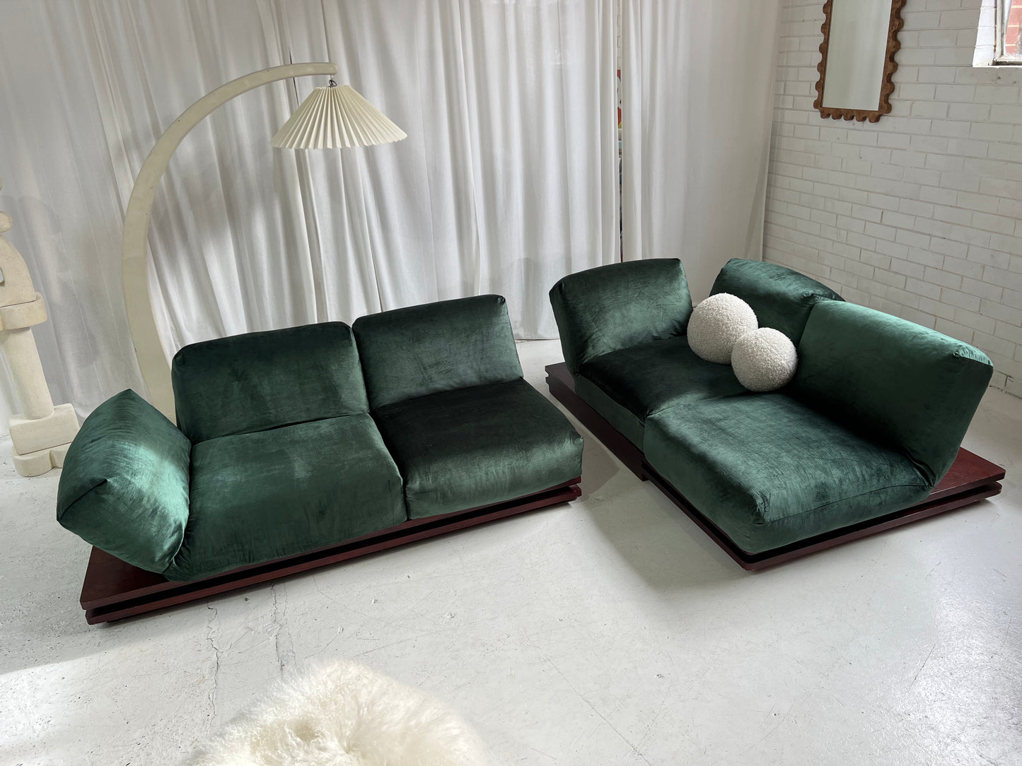 - Low Green Velvet Modular Sofa Set