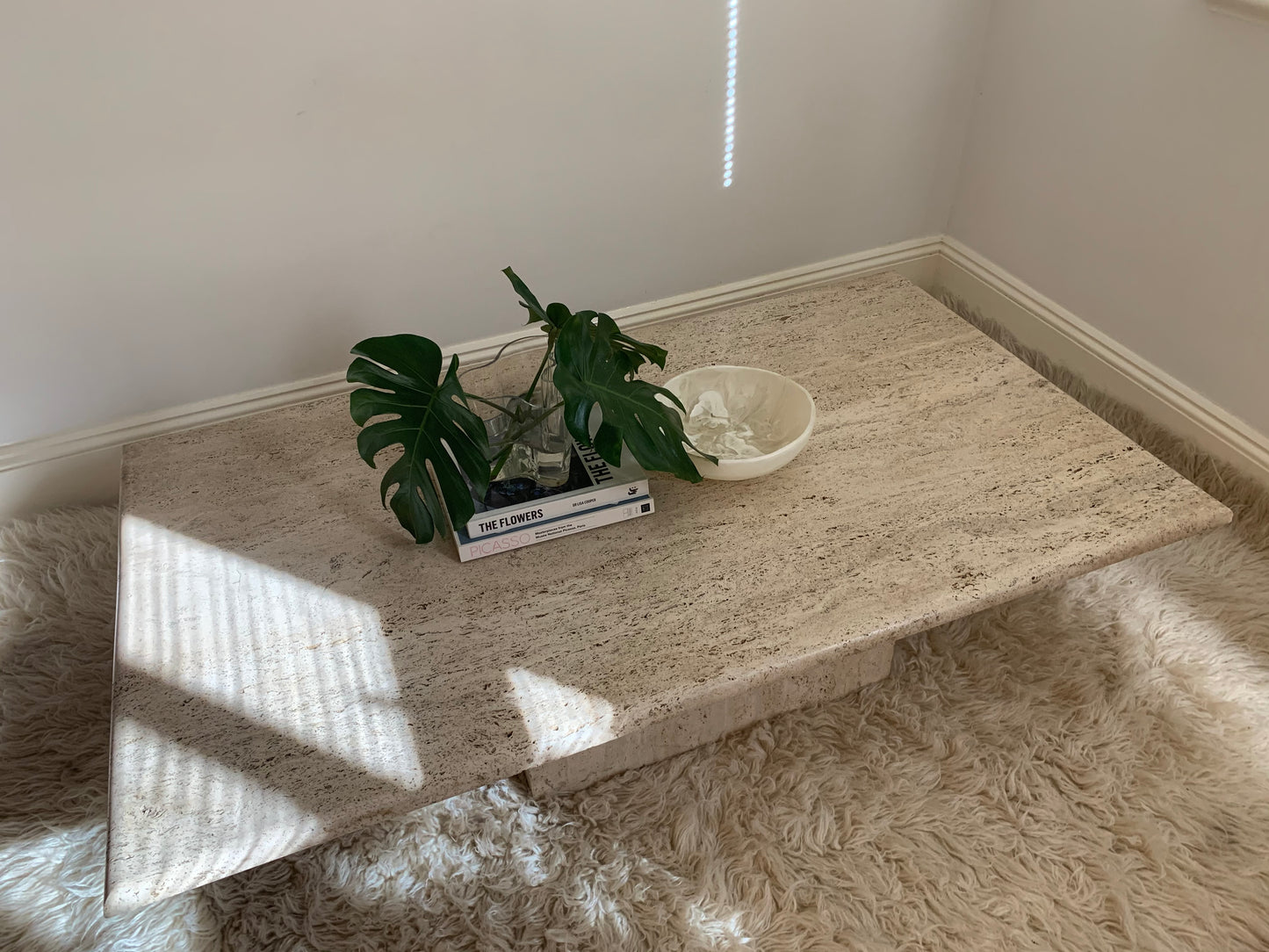 Large Vintage Unfilled Travertine Coffee Table