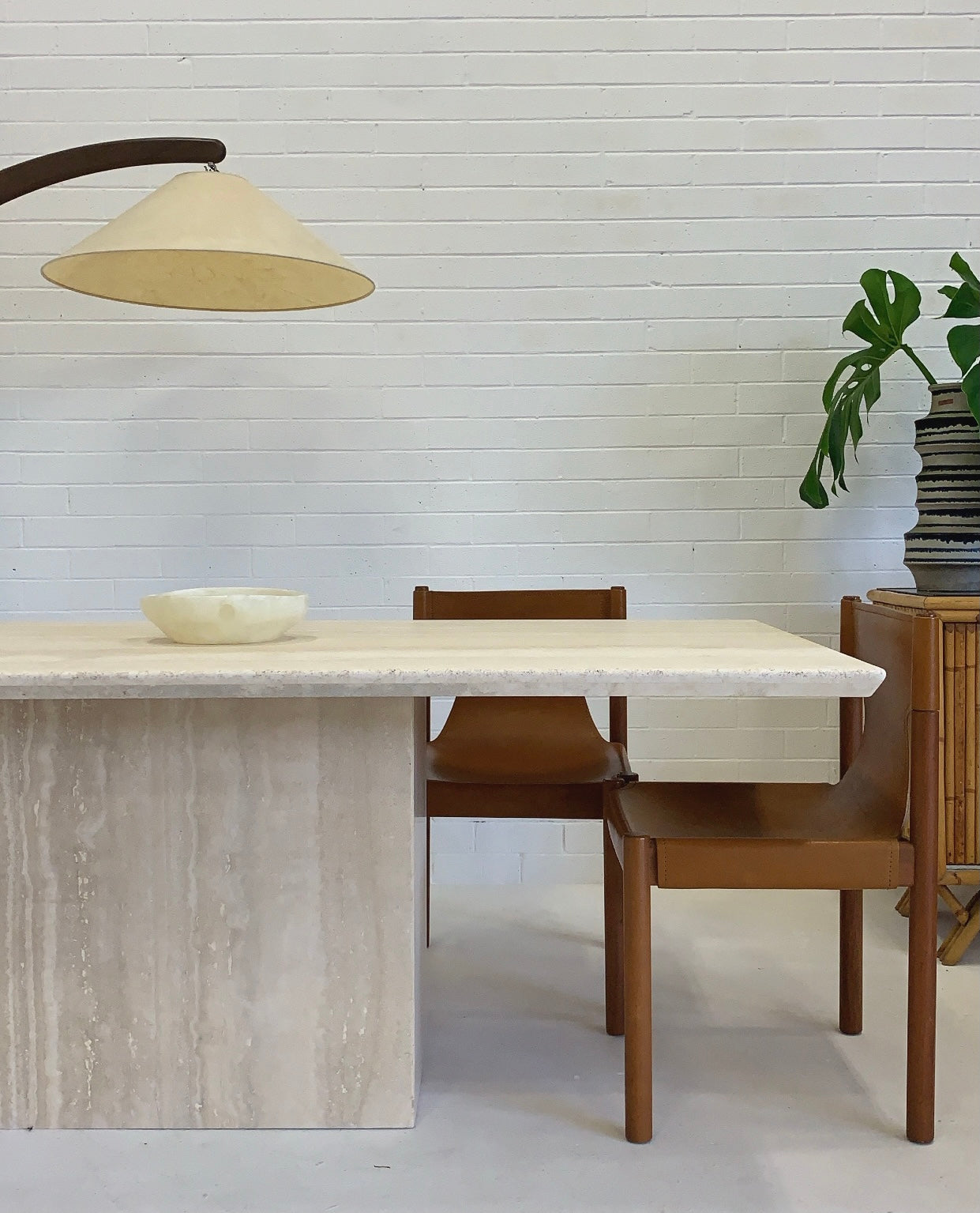 Vintage Italian Honed Travertine Dining Table