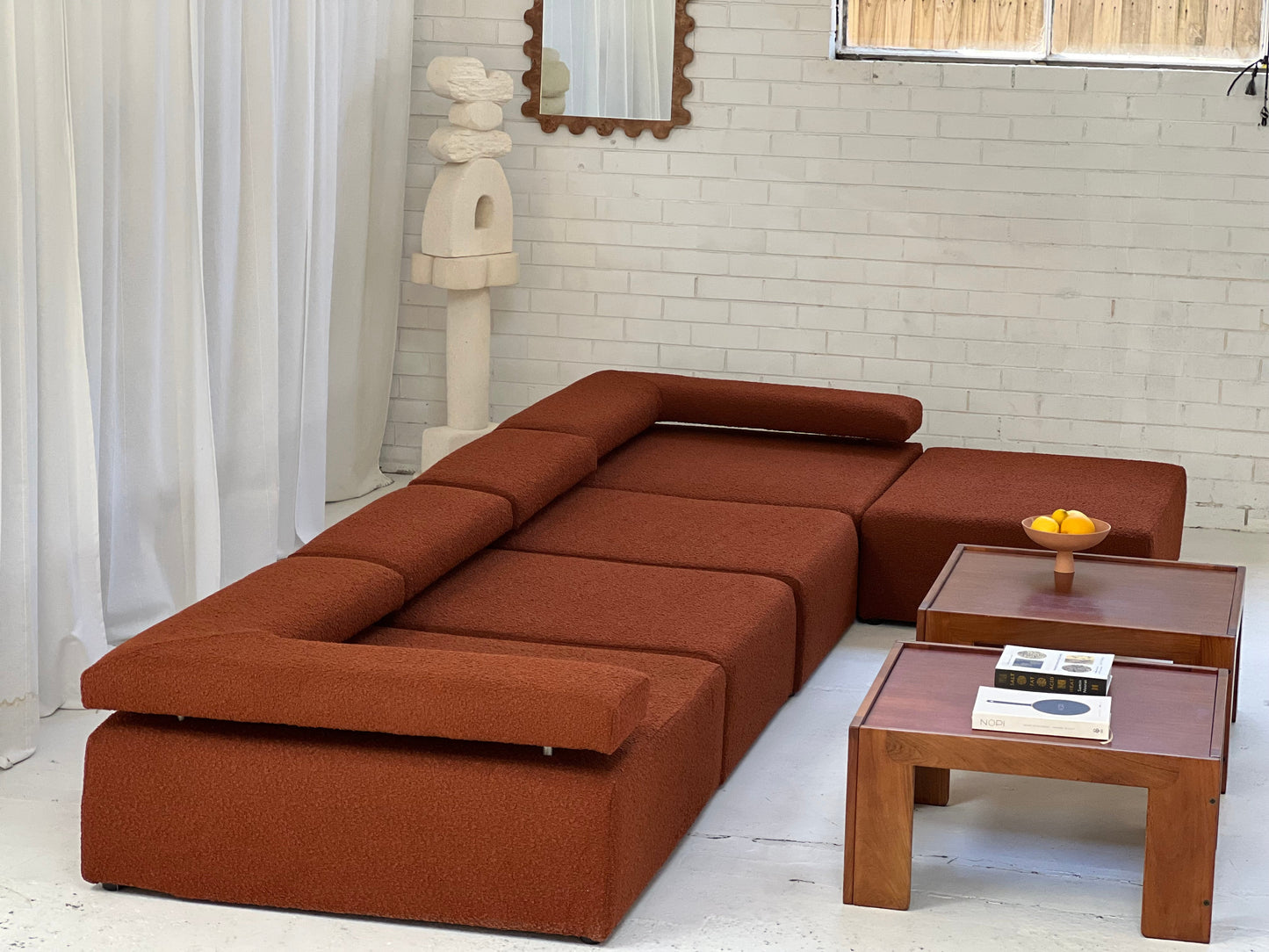Large Bespoke Rust Boucle Modular Sofa