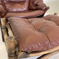 Vintage Cane and Leather Armchair + Ottoman