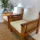 Pine and Rattan Boucle Armchair - Two Available