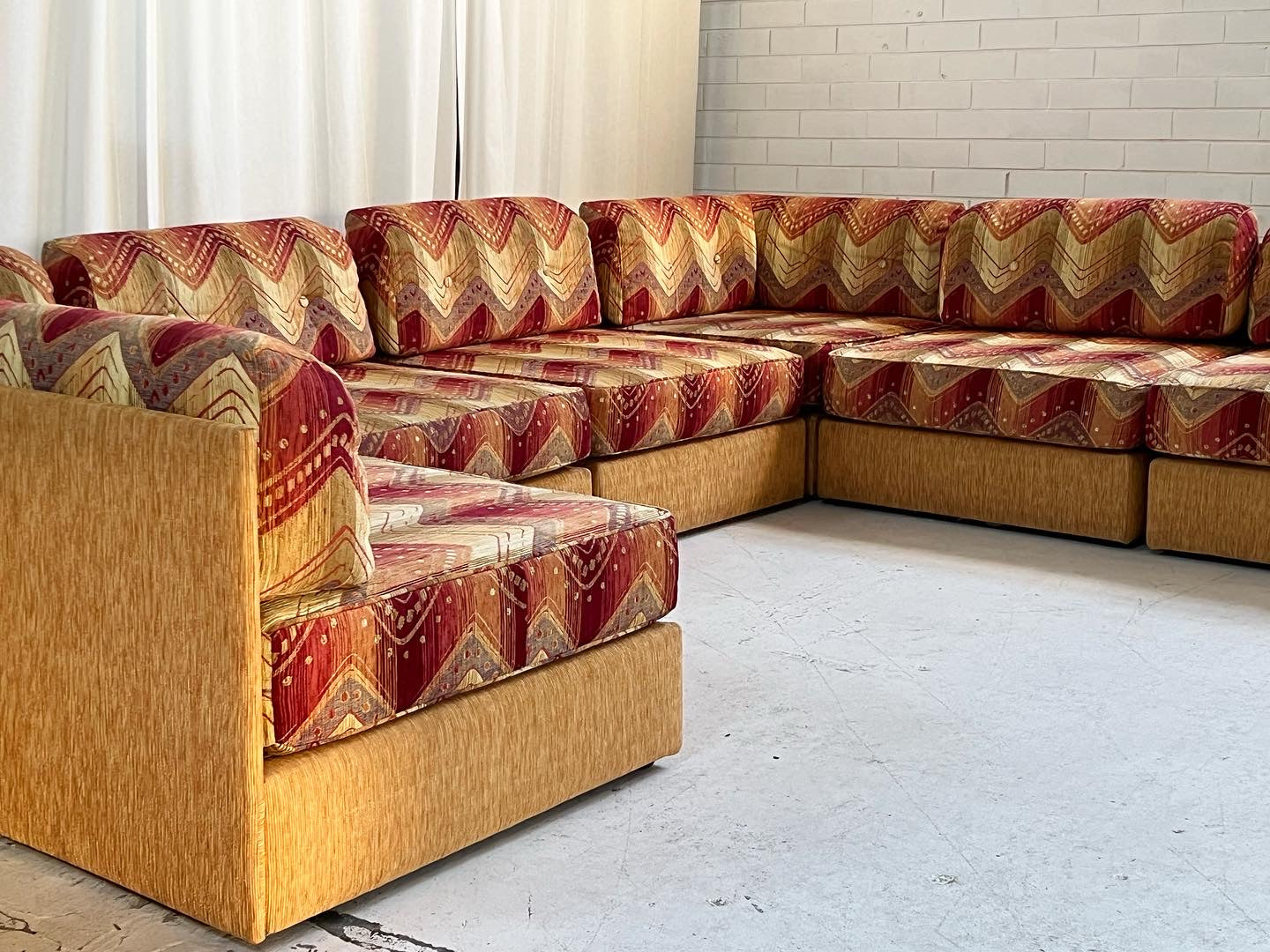 Vintage 9 Piece Geometric Corduroy Modular Sofa & Ottoman (Set)