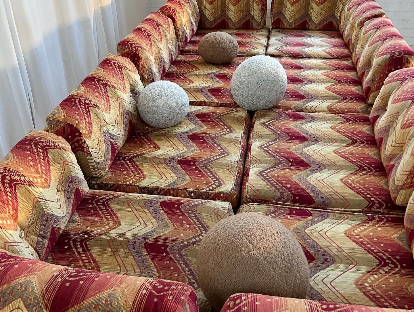 Vintage 9 Piece Geometric Corduroy Modular Sofa & Ottoman (Set)