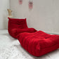 Vintage Ligne Roset Togo Fireside & Ottoman Set - Red Suede