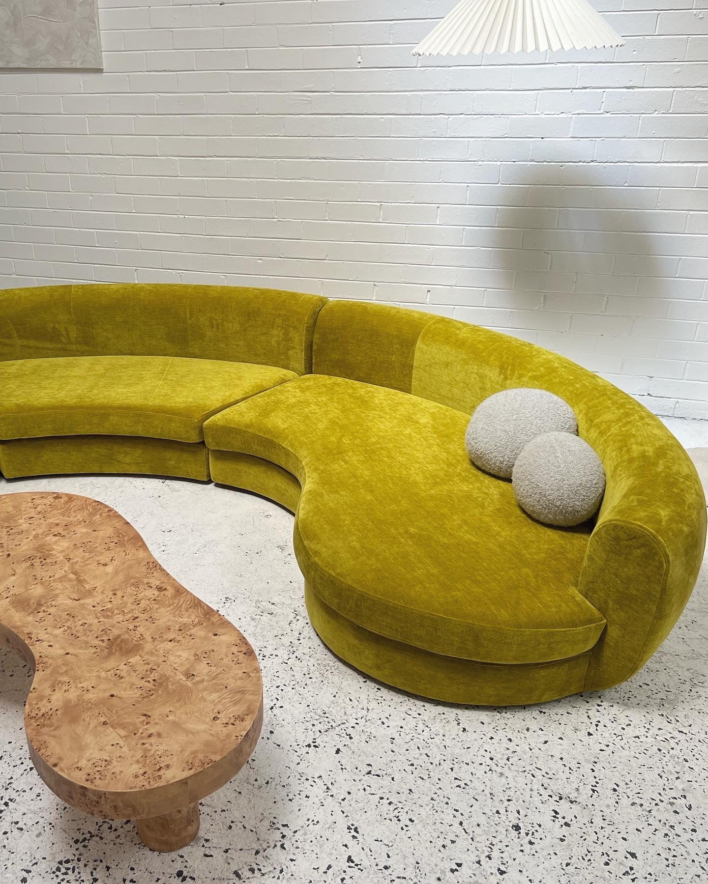- Bespoke Large Chartreuse Velvet Curved Modular Sofa