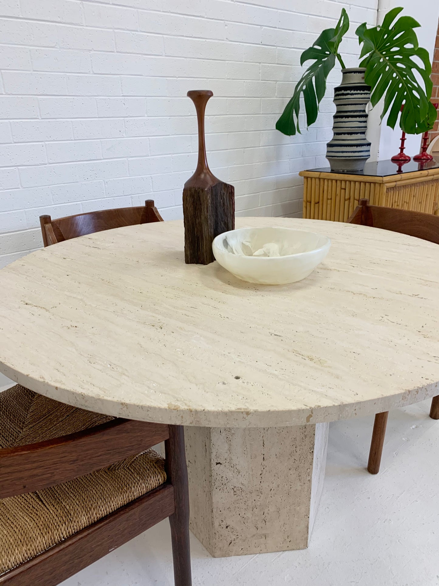 Vintage Unfilled Travertine Dining Table