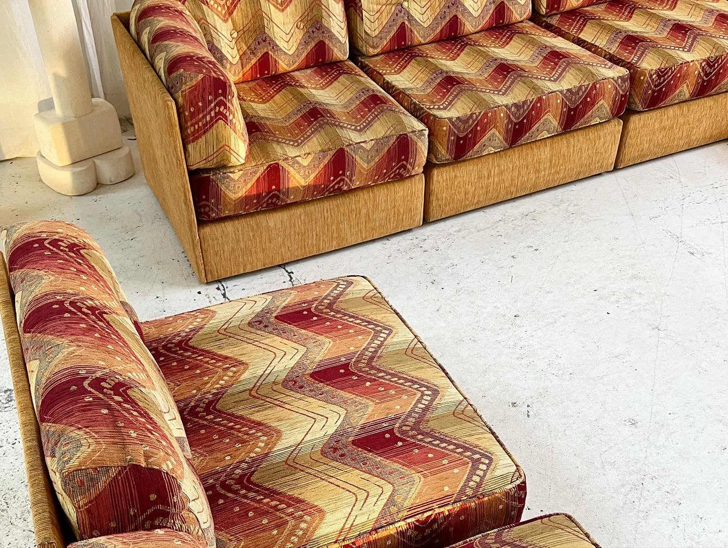Vintage 9 Piece Geometric Corduroy Modular Sofa & Ottoman (Set)