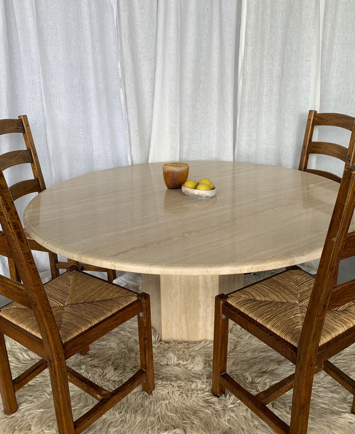 Large Vintage Circular 6-8 Seater Travertine Dining Table