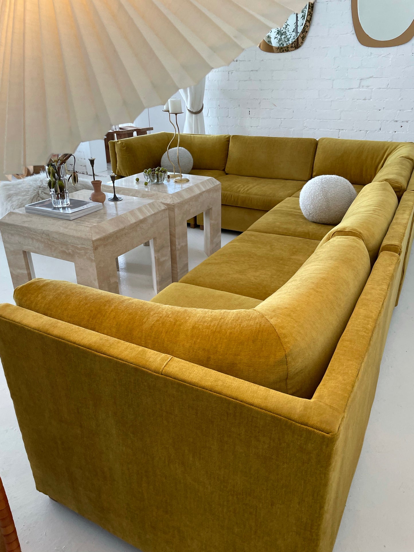 Large Yellow Velvet Vintage Modular Sofa