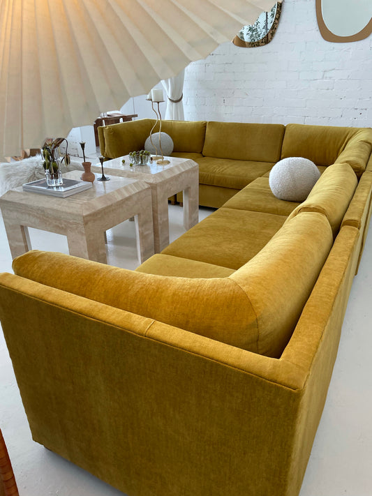 Large Yellow Velvet Vintage Modular Sofa