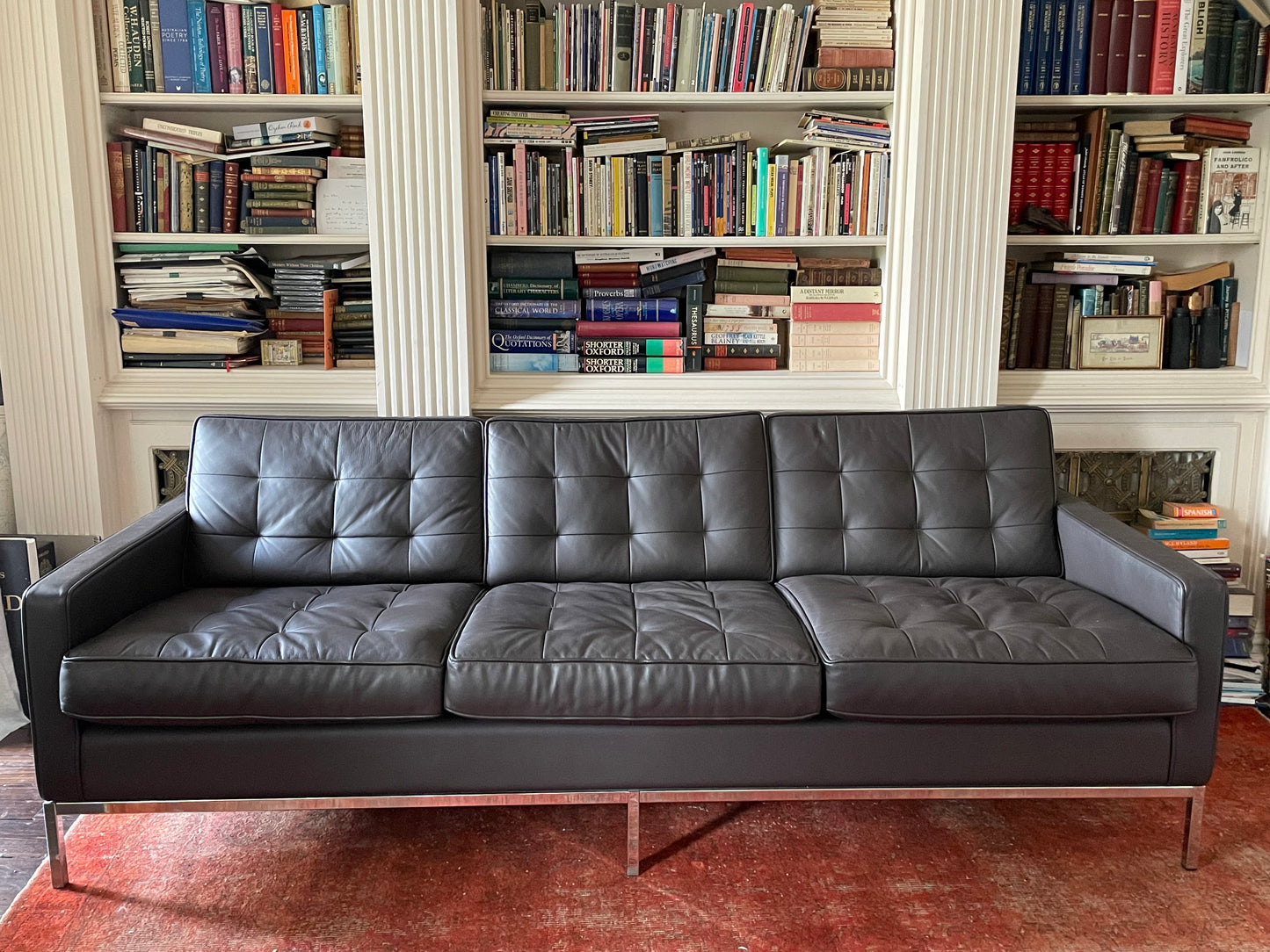 Florence Knoll Brown Leather Sofa