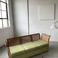 Refurbished Velvet & Rattan Sofa, Circa 1960-70