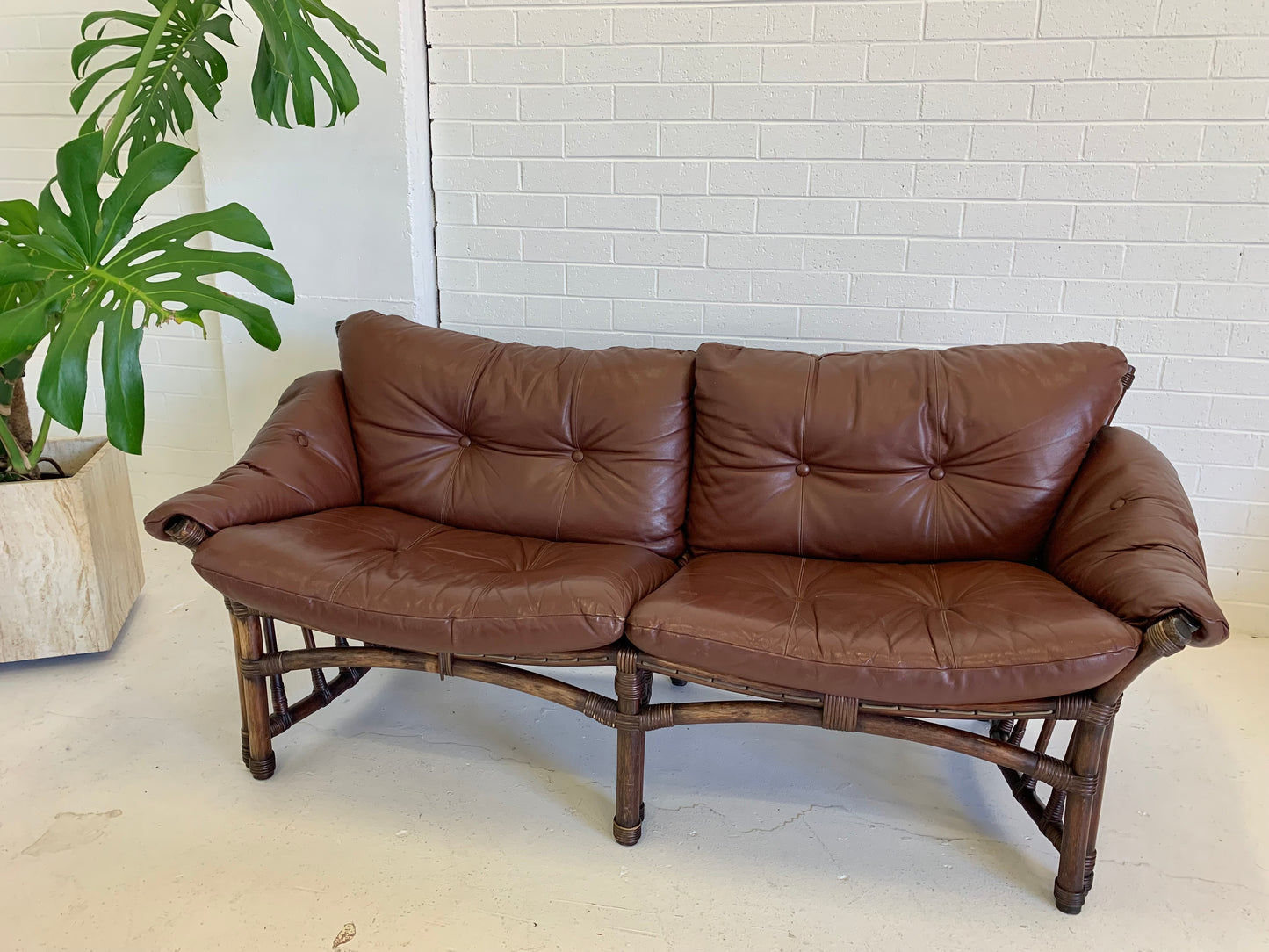 Vintage Cane and Leather Lounge