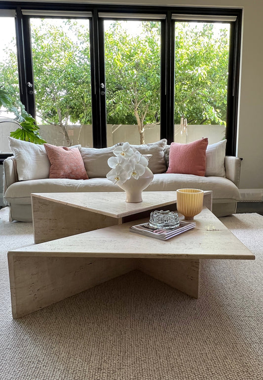 Vintage Italian Split Unfilled Travertine Coffee Table