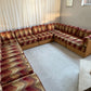 Vintage 9 Piece Geometric Corduroy Modular Sofa & Ottoman (Set)