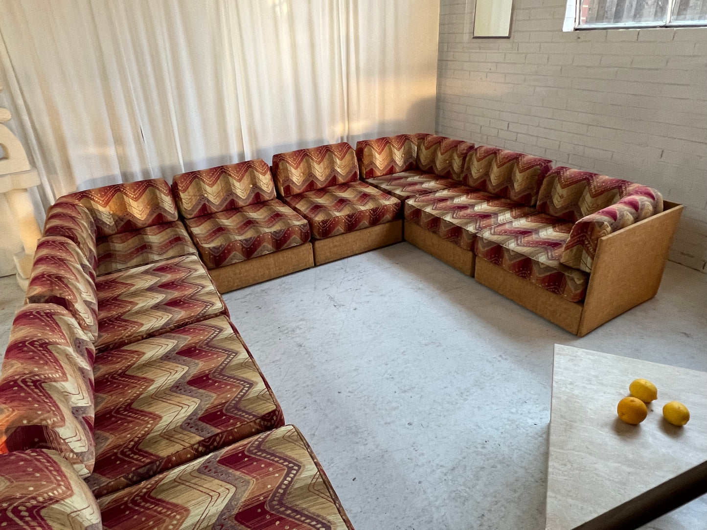 Vintage 9 Piece Geometric Corduroy Modular Sofa & Ottoman (Set)
