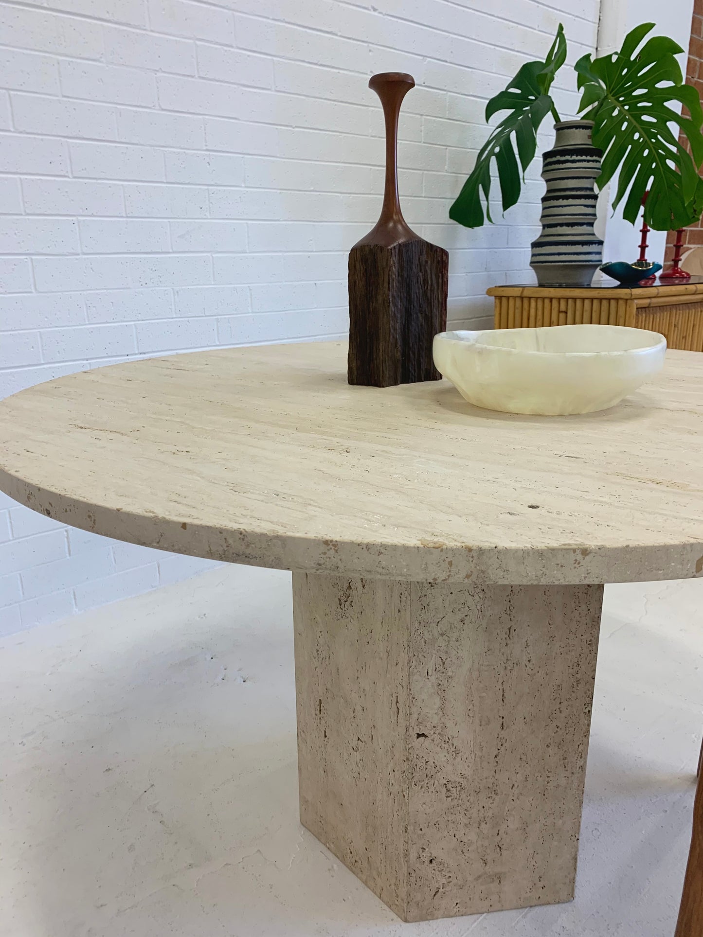 Vintage Unfilled Travertine Dining Table