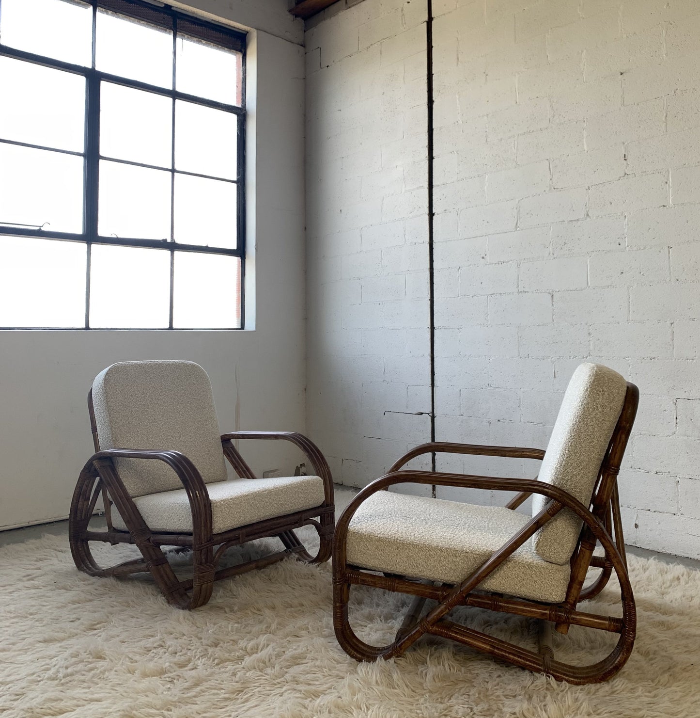 Classic Cane Pretzel Chair in Boucle - Two Available