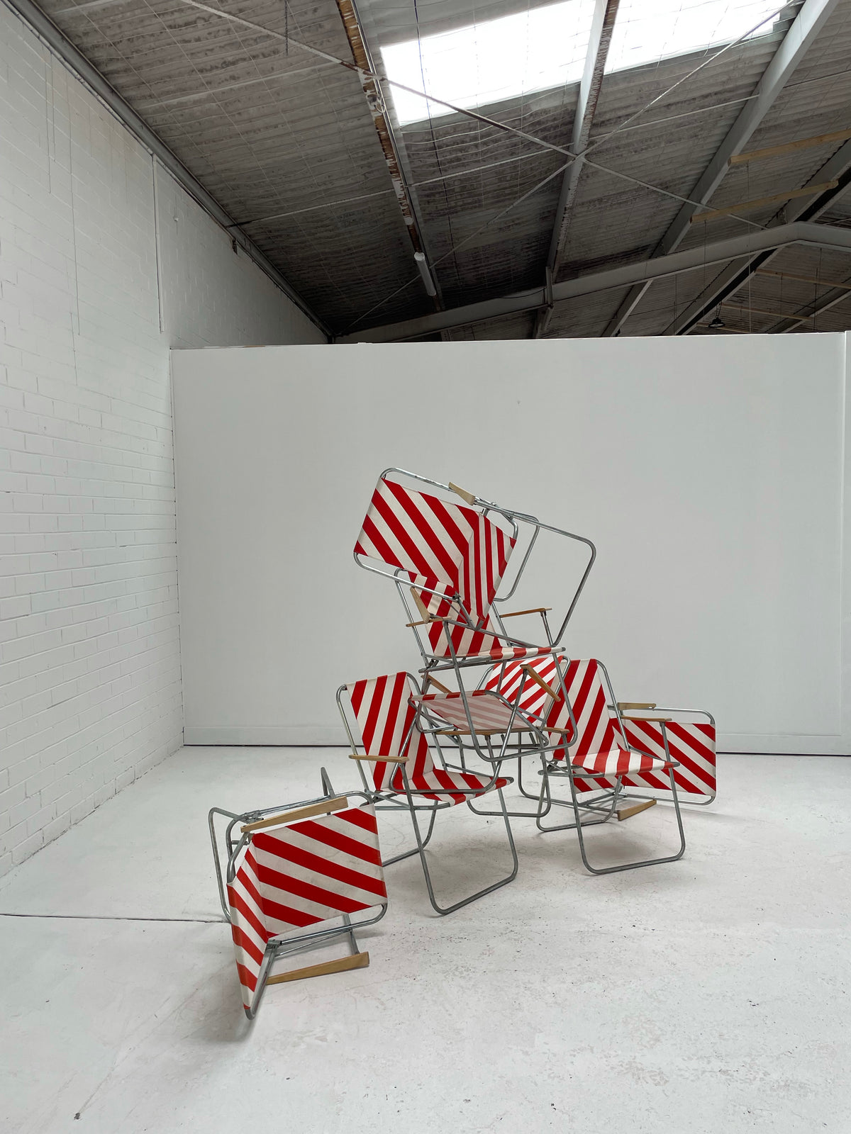 Striped Outdoor Folding Chairs- Set of Seven