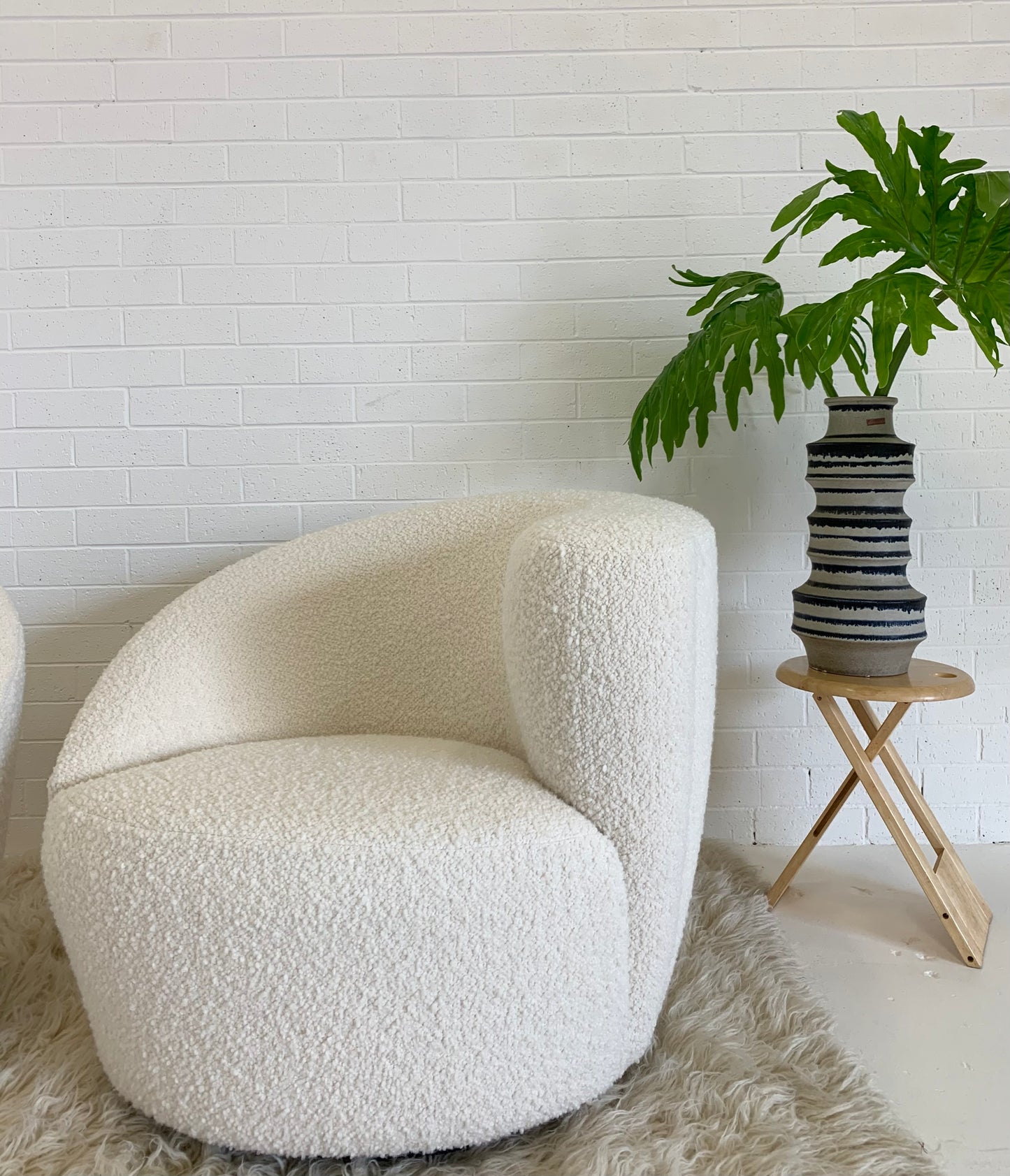Gorgeous Boucle Vladimir Kagan Style Swivel Tub Chair