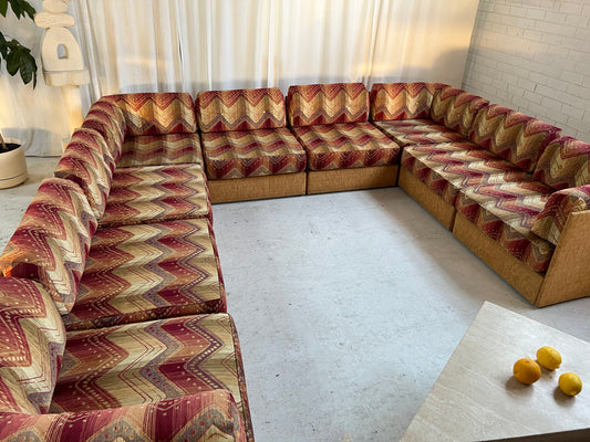 Vintage 9 Piece Geometric Corduroy Modular Sofa & Ottoman (Set)