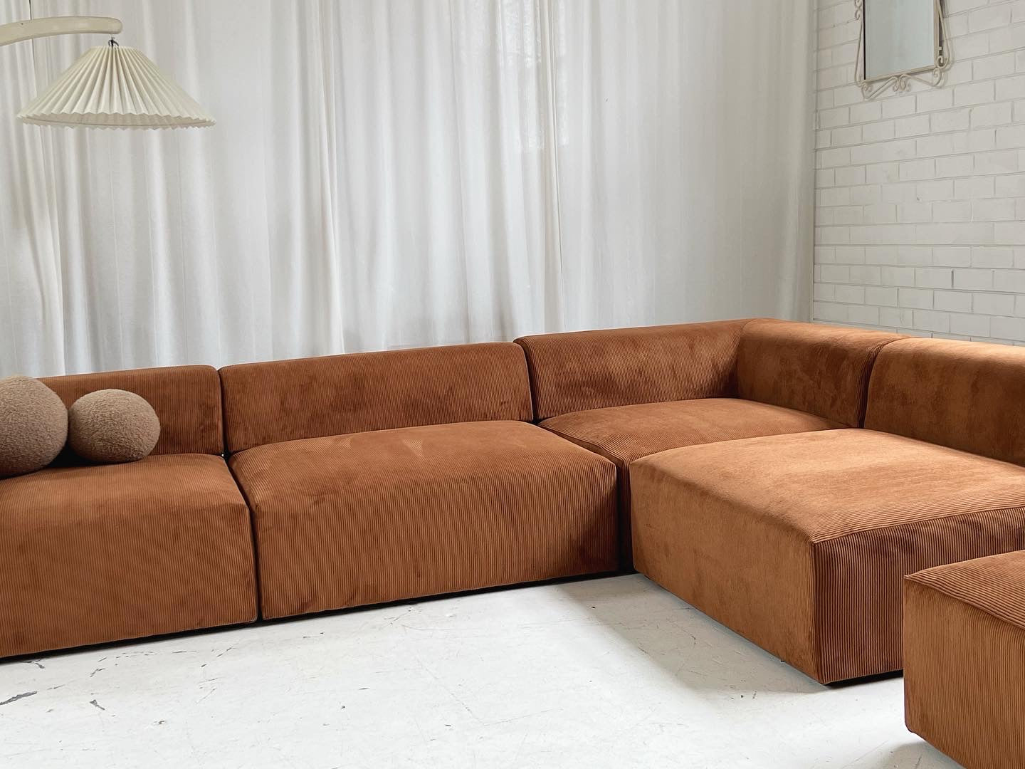 - Bespoke Large Caramel Corduroy Modular Sofa Set