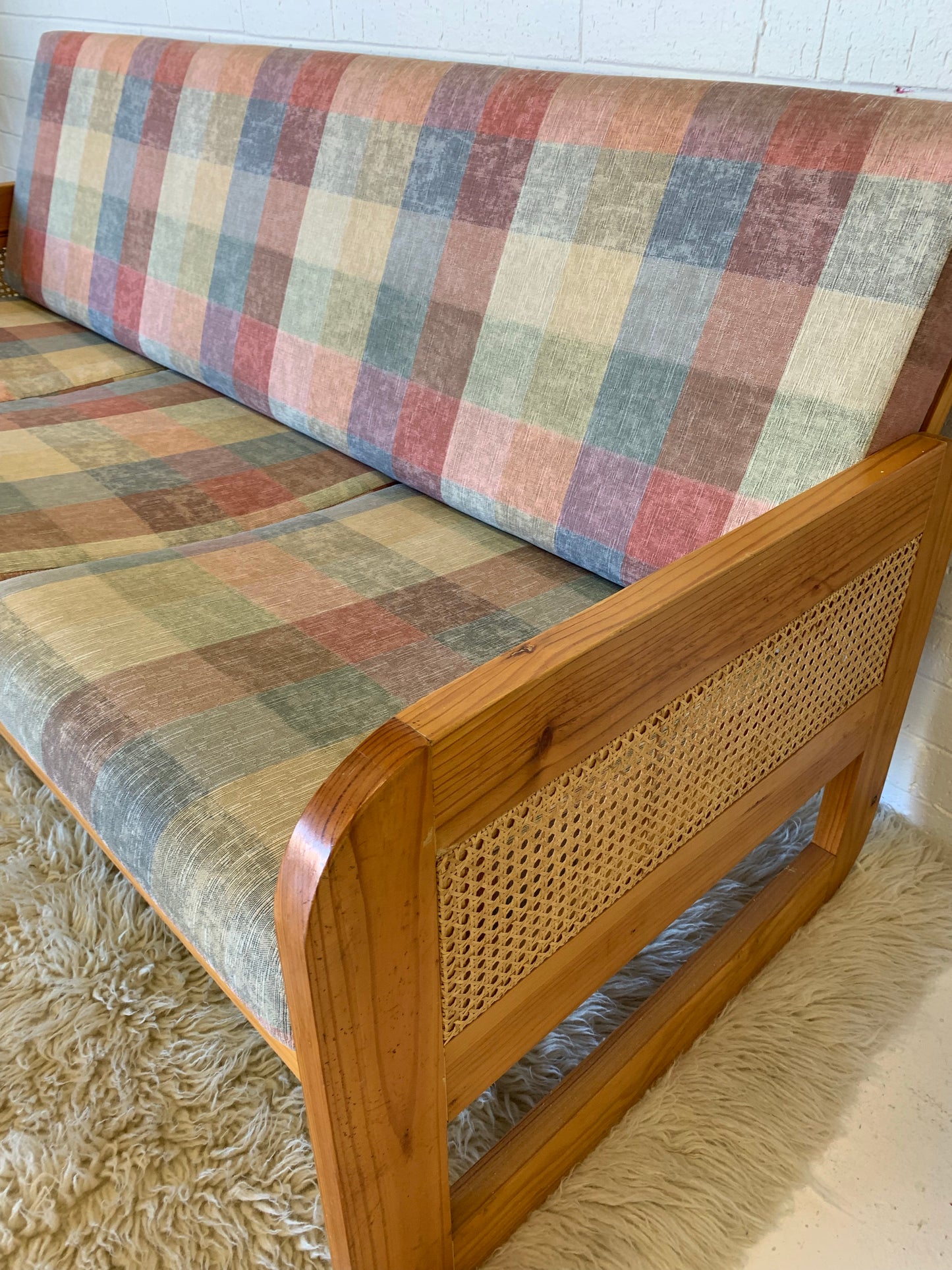 Vintage Pine and Rattan Sofa