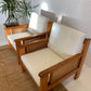 Pine and Rattan Boucle Armchair - Two Available