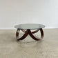 - Italian Mid Century Modern Beechwood Curved Base with Smoked Glass Coffee Table
