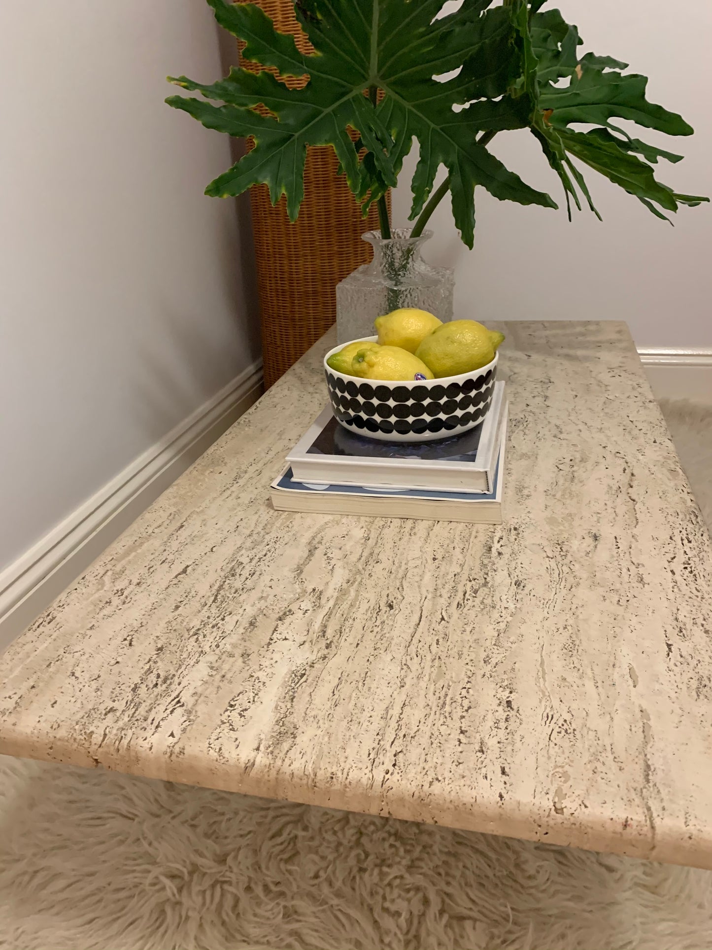 Large Vintage Unfilled Travertine Coffee Table