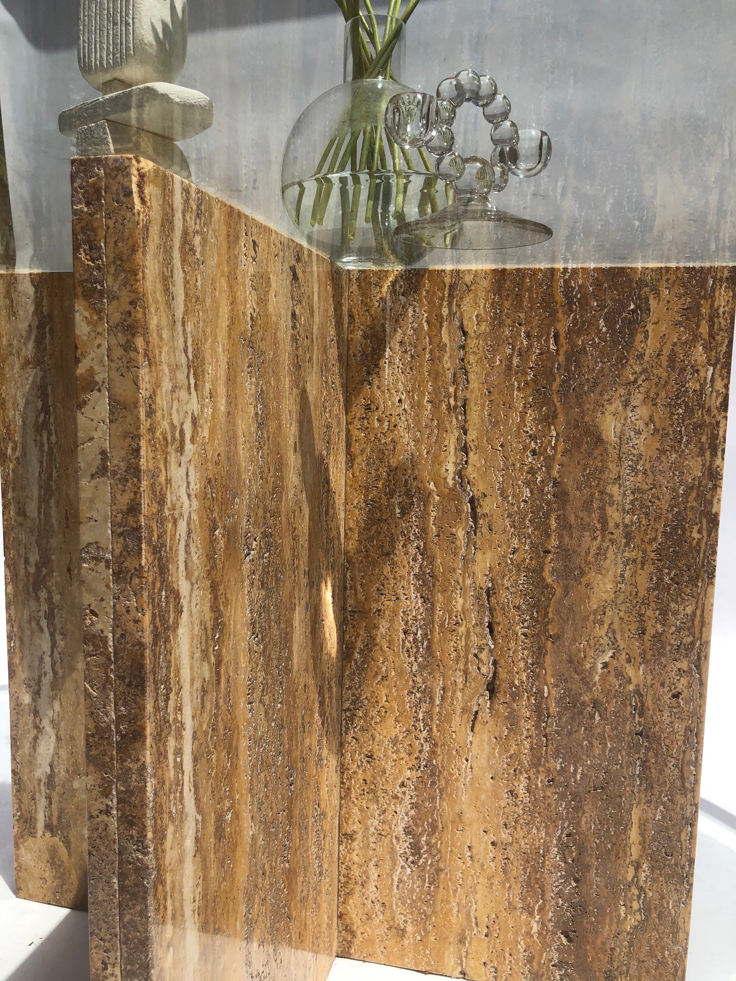 Travertine & Glass Dining Table