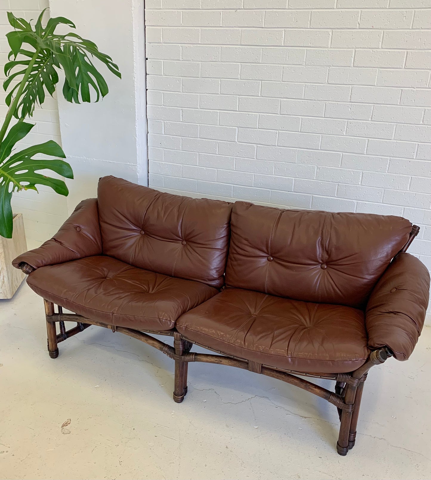 Vintage Cane and Leather Lounge
