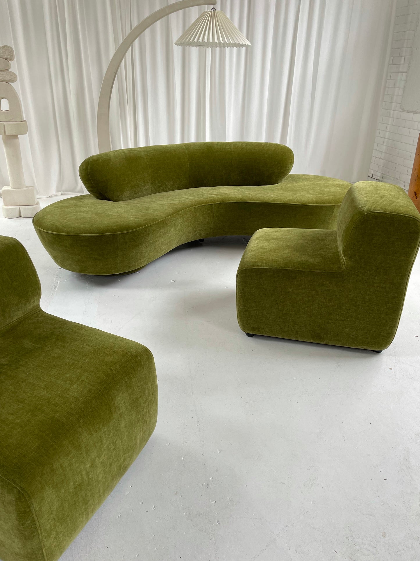 Olive Green Curved Velvet Sofa