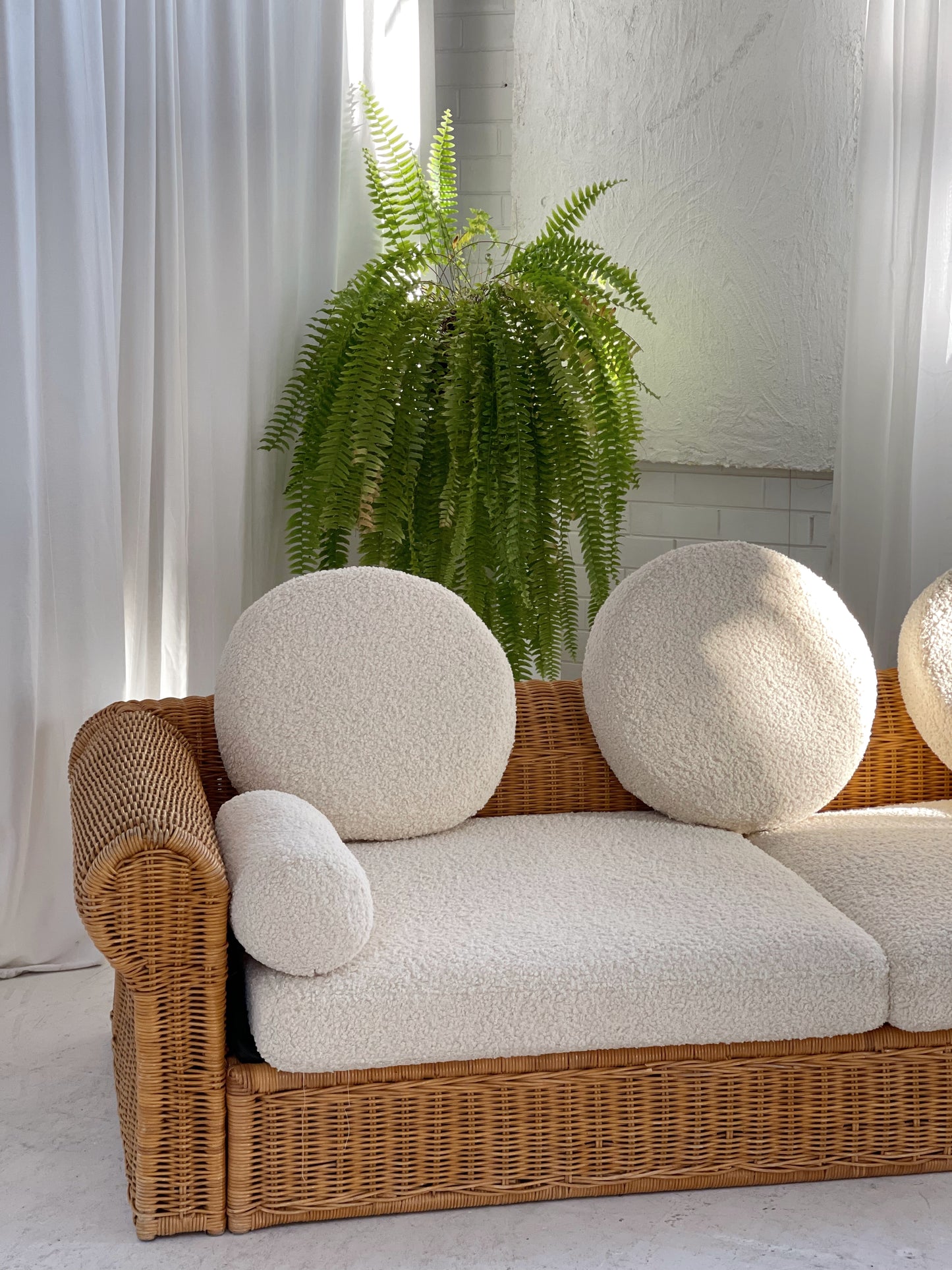 Vintage Cane and Boucle Lounge / Day Bed