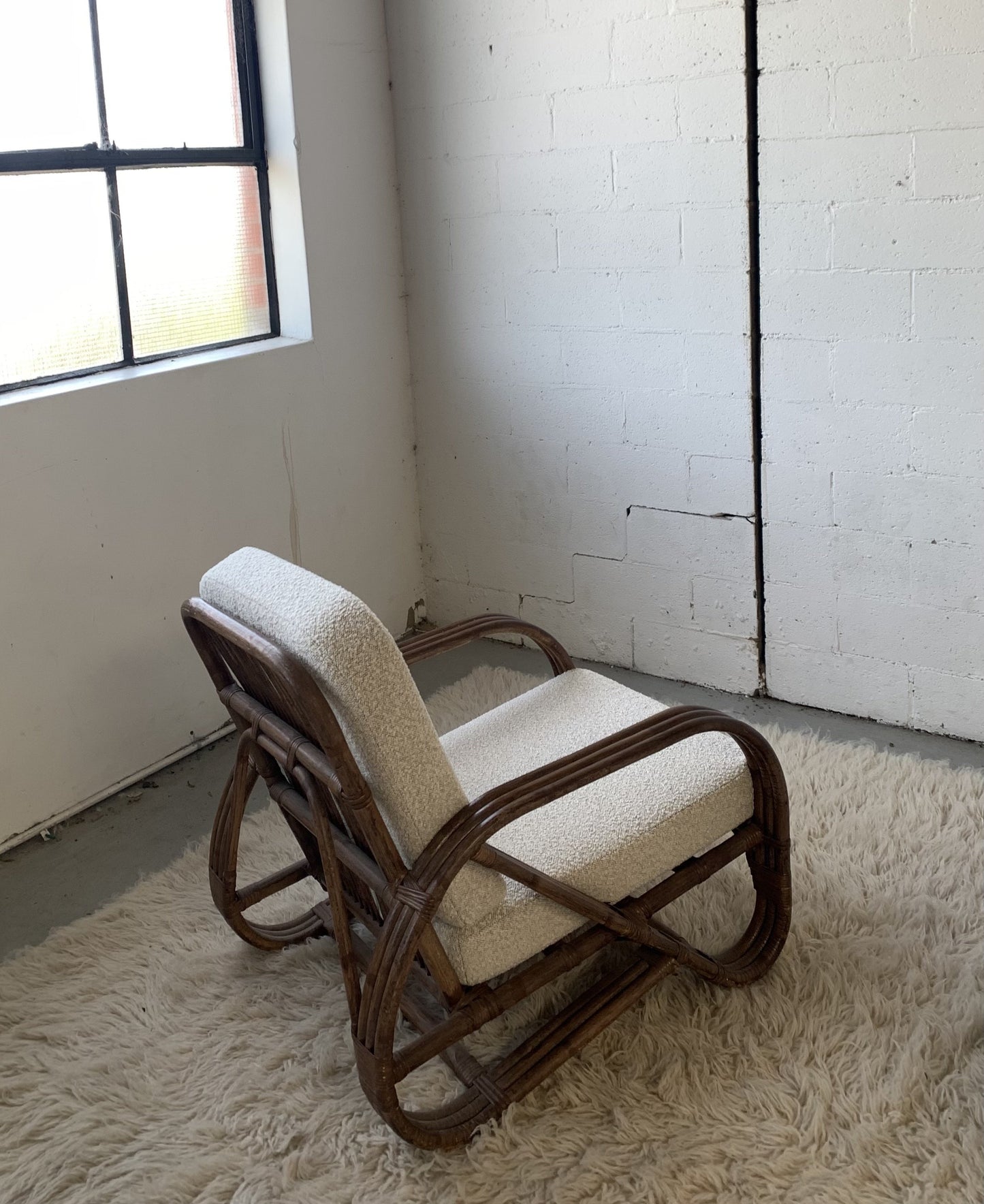 Classic Cane Pretzel Chair in Boucle - Two Available