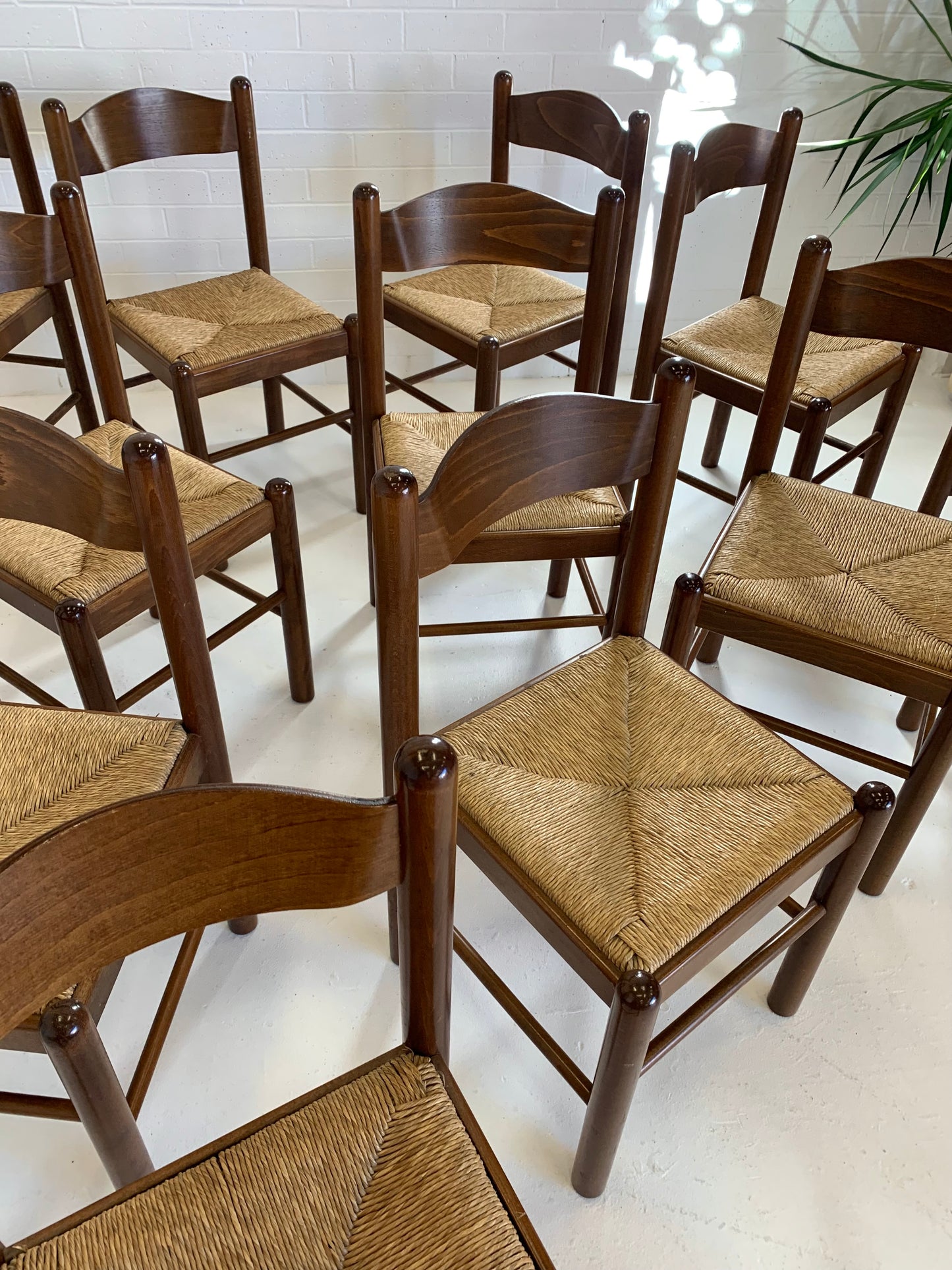 Vintage Timber Rush Dining Chairs - Eight Available