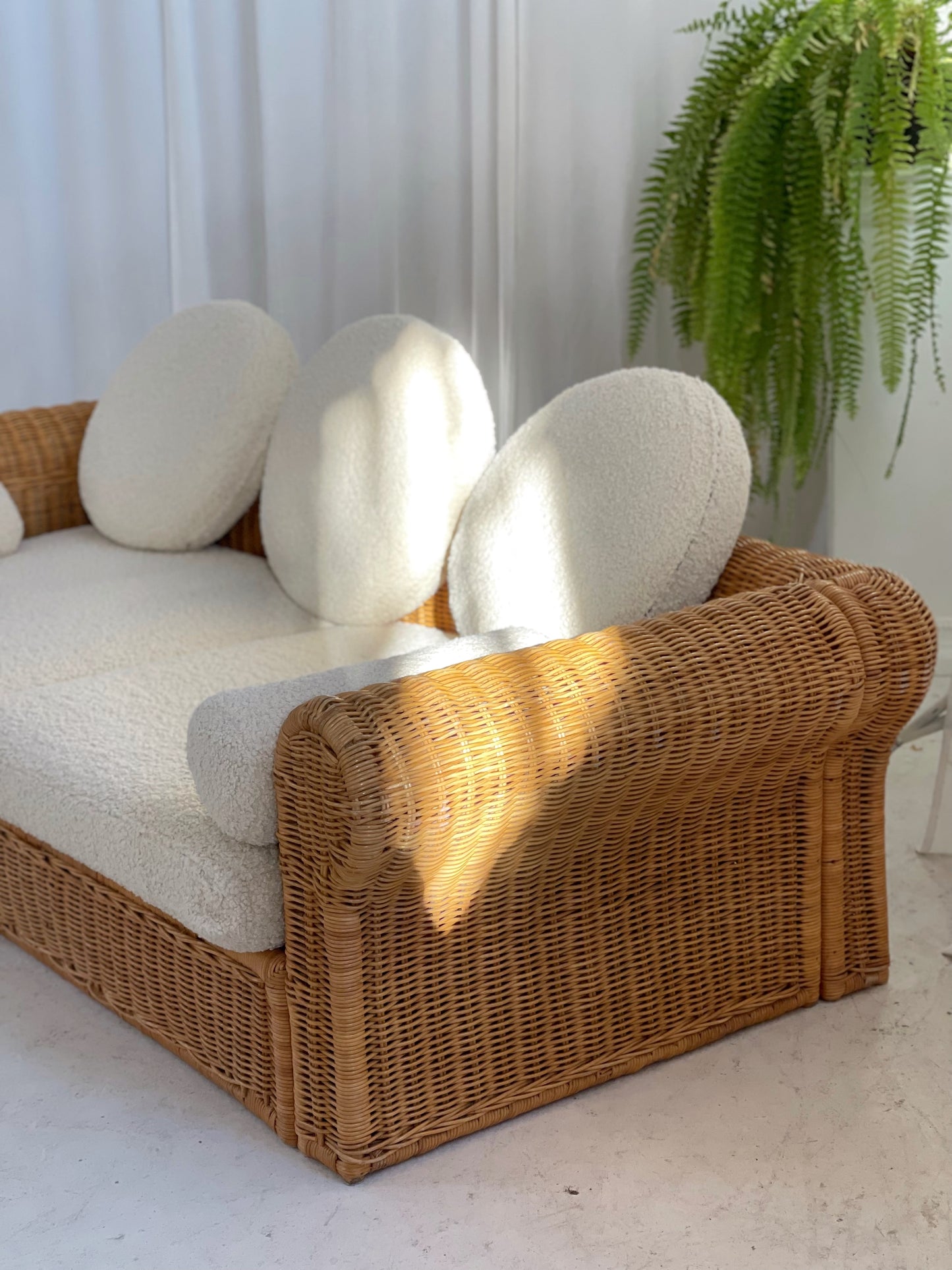 Vintage Cane and Boucle Lounge / Day Bed