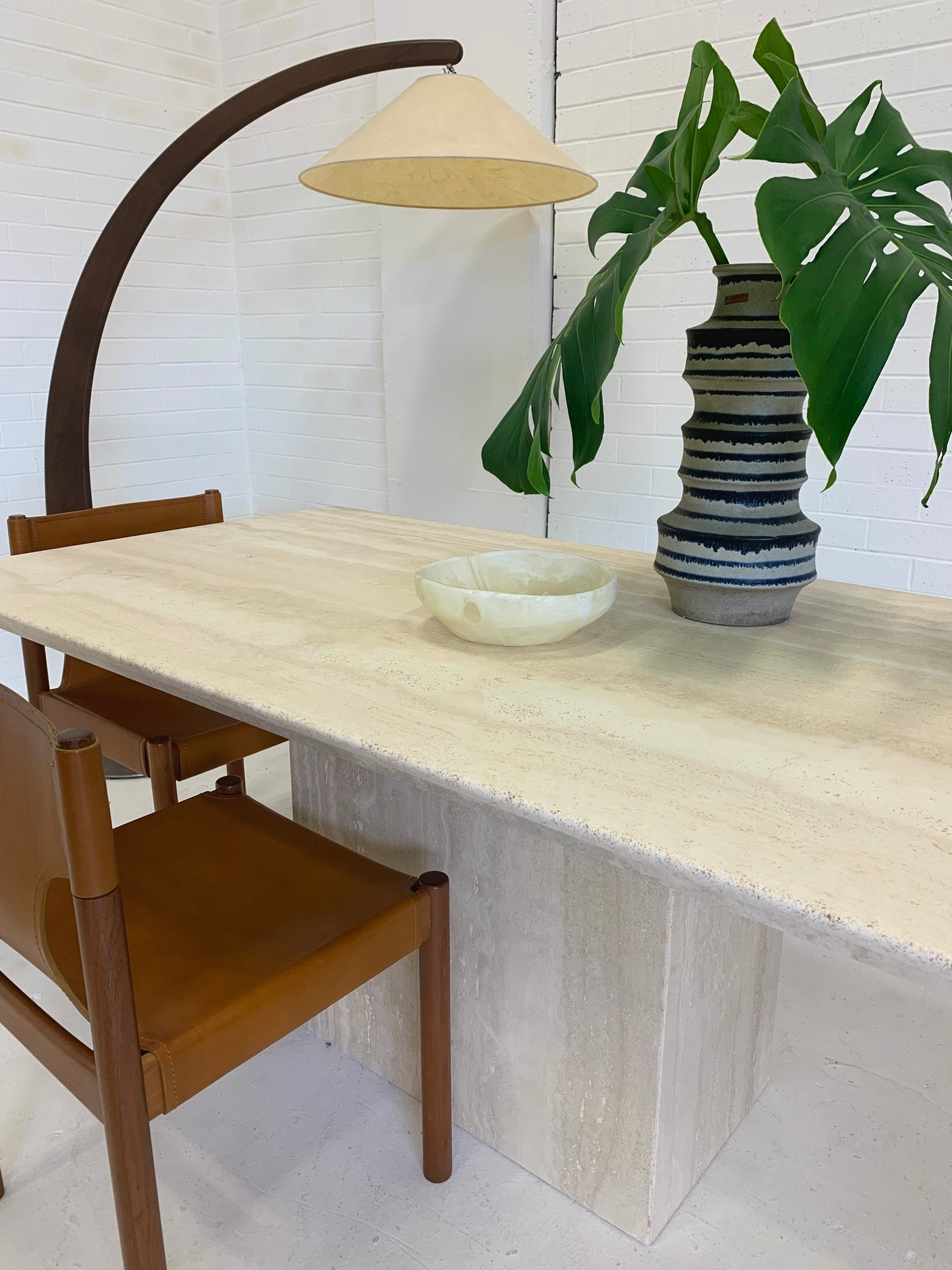 Vintage Italian Honed Travertine Dining Table
